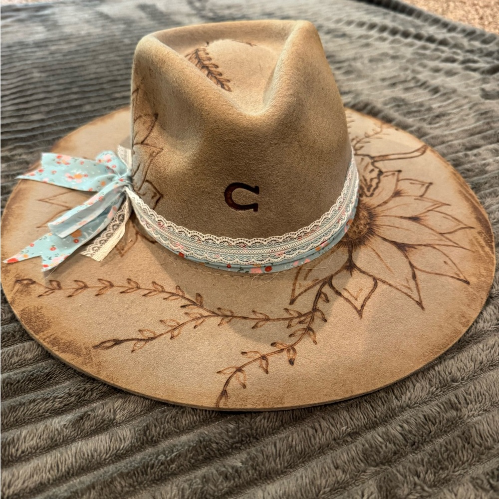 Custom burned rancher hat